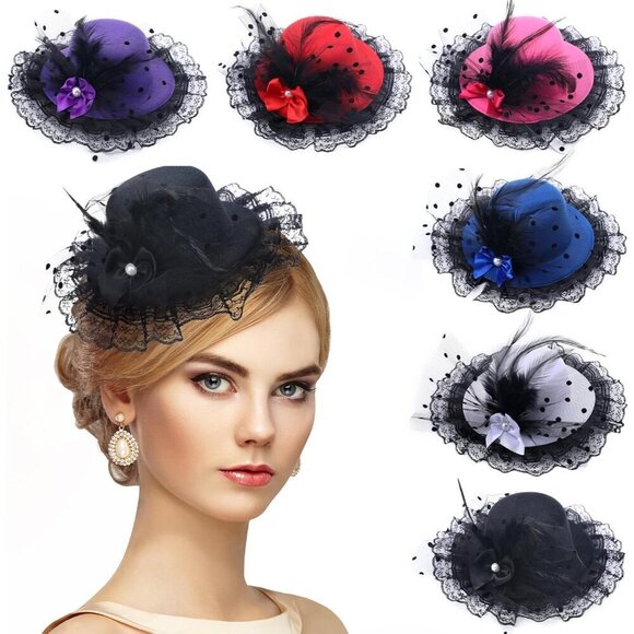 Girls Mini Fascinator 6 Pack Vintage Tea Derby Clip-On Hair Accessories main image 4